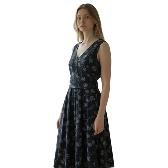 Effie’s Heart Summer Midi Dress Large Black Navy Floral Stretch Faux Wrap - Picture 14 of 14